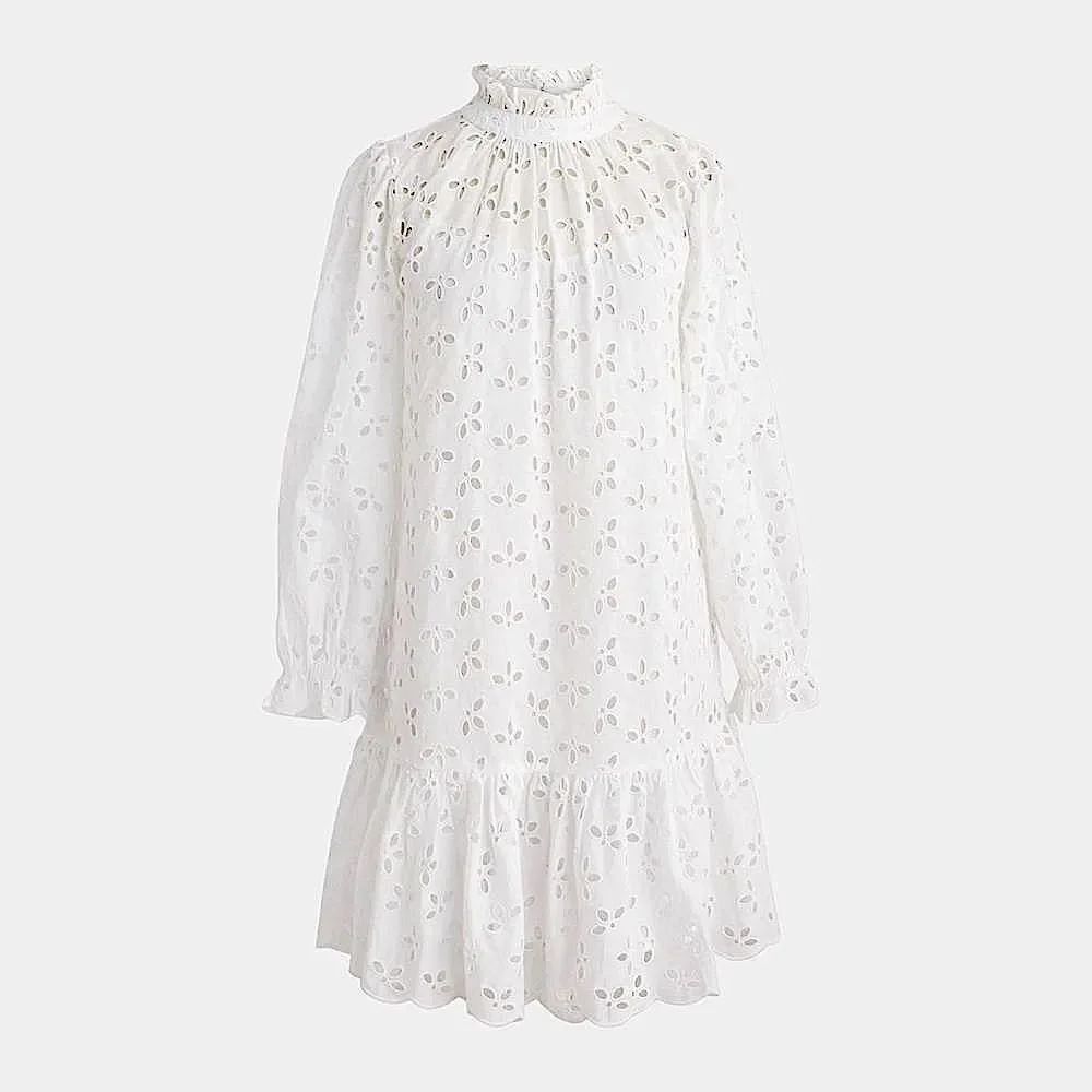 J Crew Ruffleneck Mini Eyelet Dress NWT